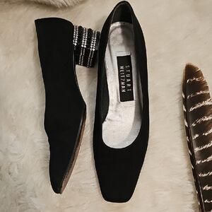 Stuart Weitzman Black Flats with Embellished Heel